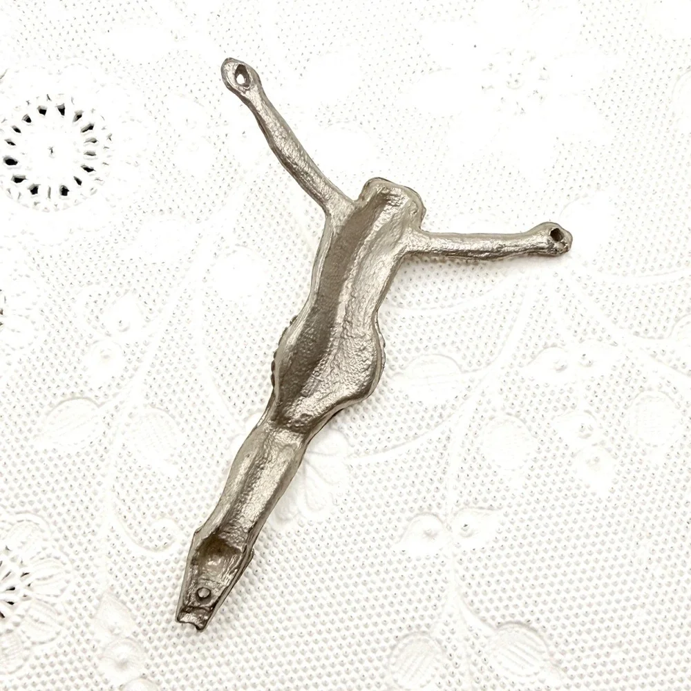 Vintage Silver Tone Pewter Jesus Corpus Christi Crucifix 2.5